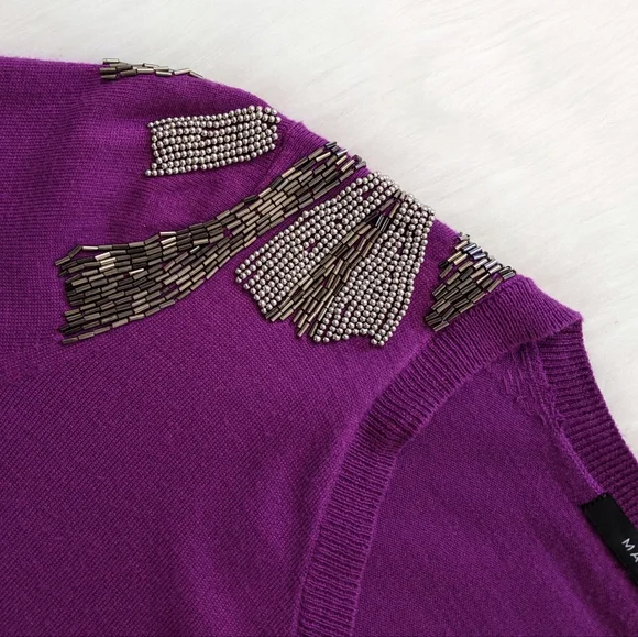 Marc Jacobs Y2K Beaded Fuchsia Wool Blend Cropped Cardigan Sweater | Size S/M* - Picture 6 of 13
